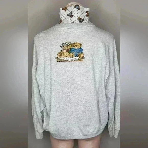 Vintage Basic Editions Teddy Bear Turtleneck Sweatshirt Gray Womens Size Large - Picture 11 of 14